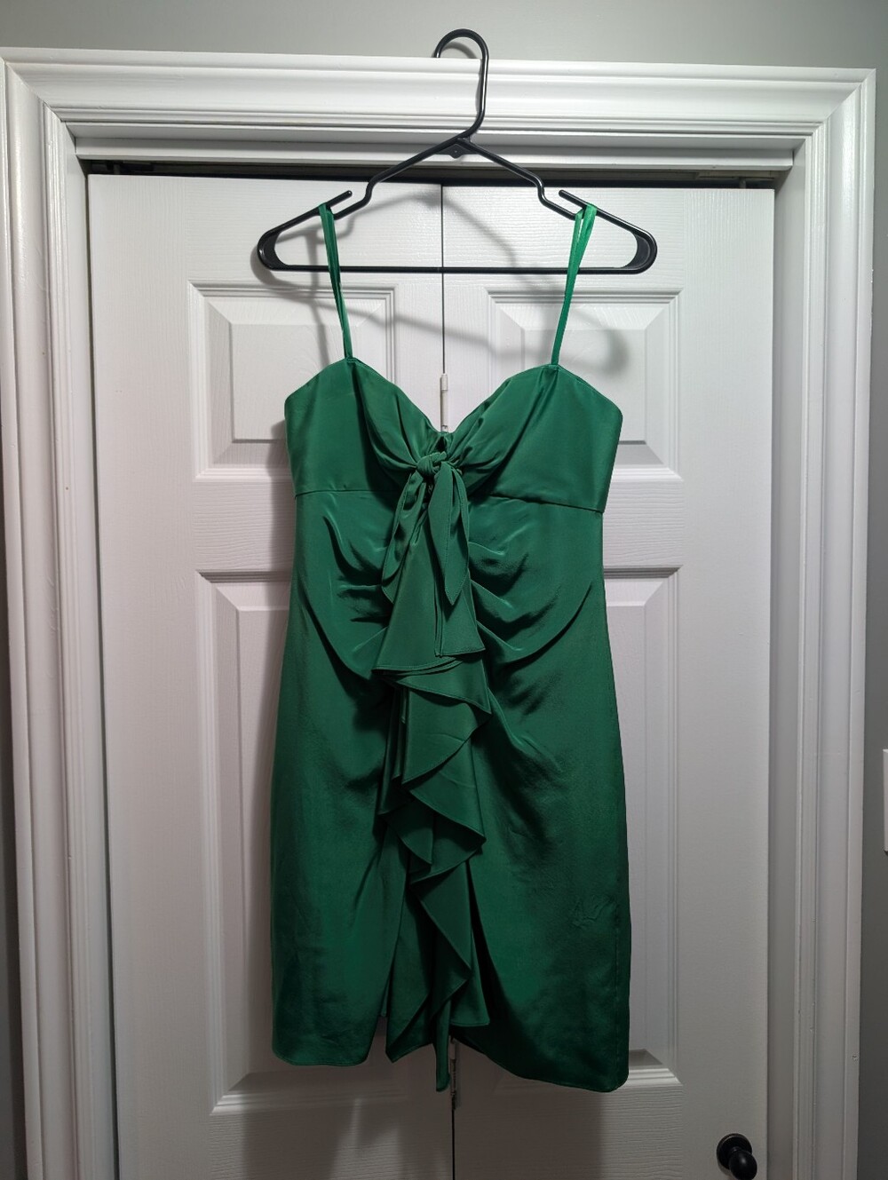 BCBGMAXAZRIA Gina Strapless Ruffle Front Dress in Evergreen